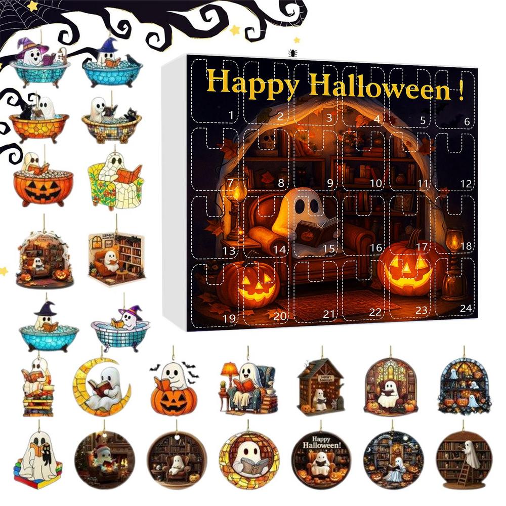 Halloween Countdown 24 Day Reading Ghost Countdown Calendar 2D Acrylic Halloween Decorations For Indoor Display Tree Haunted