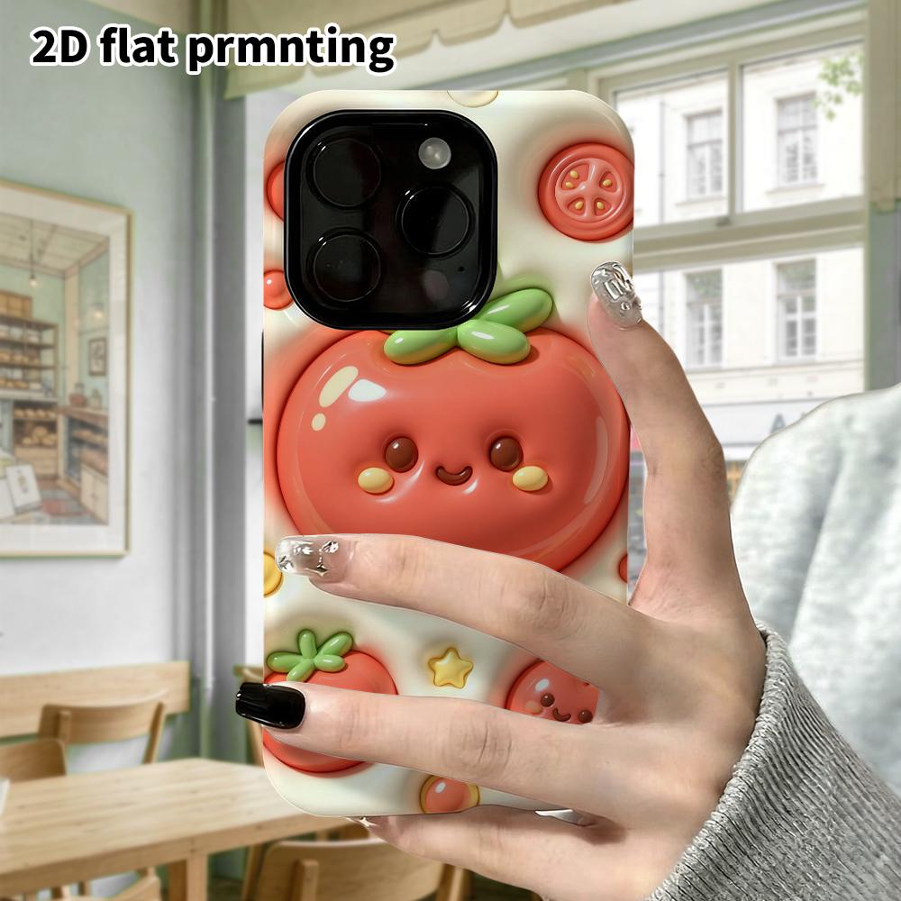 Phone case: 2D flat design suitable for iPhone 18 17 16 15 14 13 Pro protective case, little tomato, perfect Christmas and Halloween holiday gift