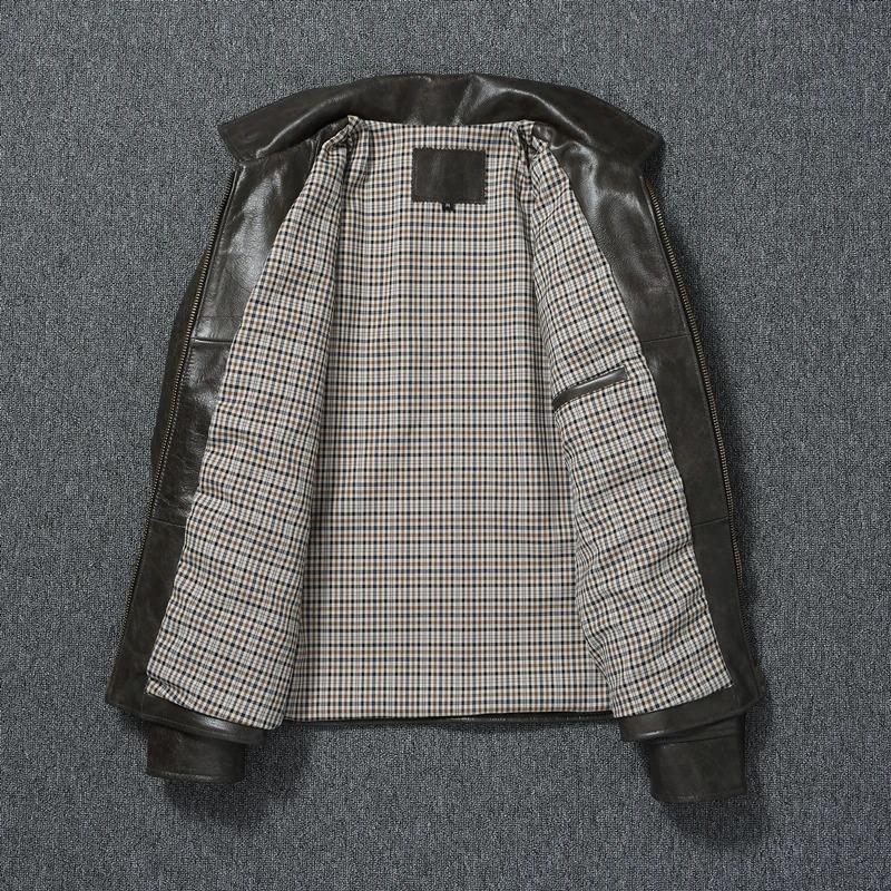 Čínská velikost Pánská kožená bunda z pravé hovězí kůže Pánské bundy Slim Šedá Hnědá Bunda se stojáčkem Pro muže Jaro Podzim