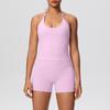 New Pure Color Brushed Back Strapless High-Waisted Yoga Set For Women - Sports Running Fitness Ensemble