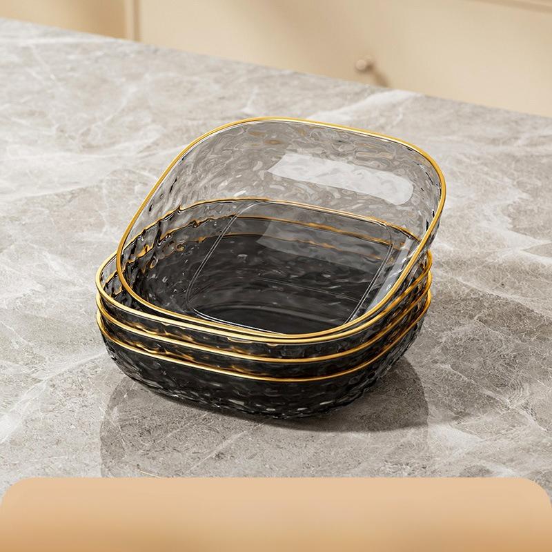 Square Trays with Golden Borders, Suitable for Serving,  Fruits, Desserts, Cakes, Snacks, Breakfast