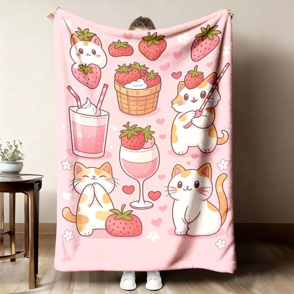 1pc Cute Cartoon Cow Print Flannel Blanket Soft Warm Cozy Throw Blanket For Bedroom Living Room Home Decor