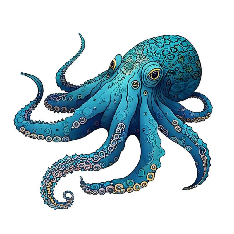 Wooden Puzzle Cartoon Octopus Animal Batch Adult Educational Toys