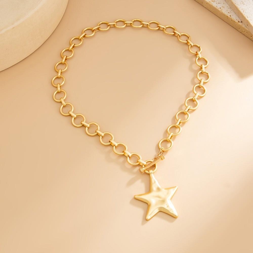 OT Buckle Pentagram Pendant Necklace Five-pointed Star Clavicle Chain Chunky Chain Necklace  Women