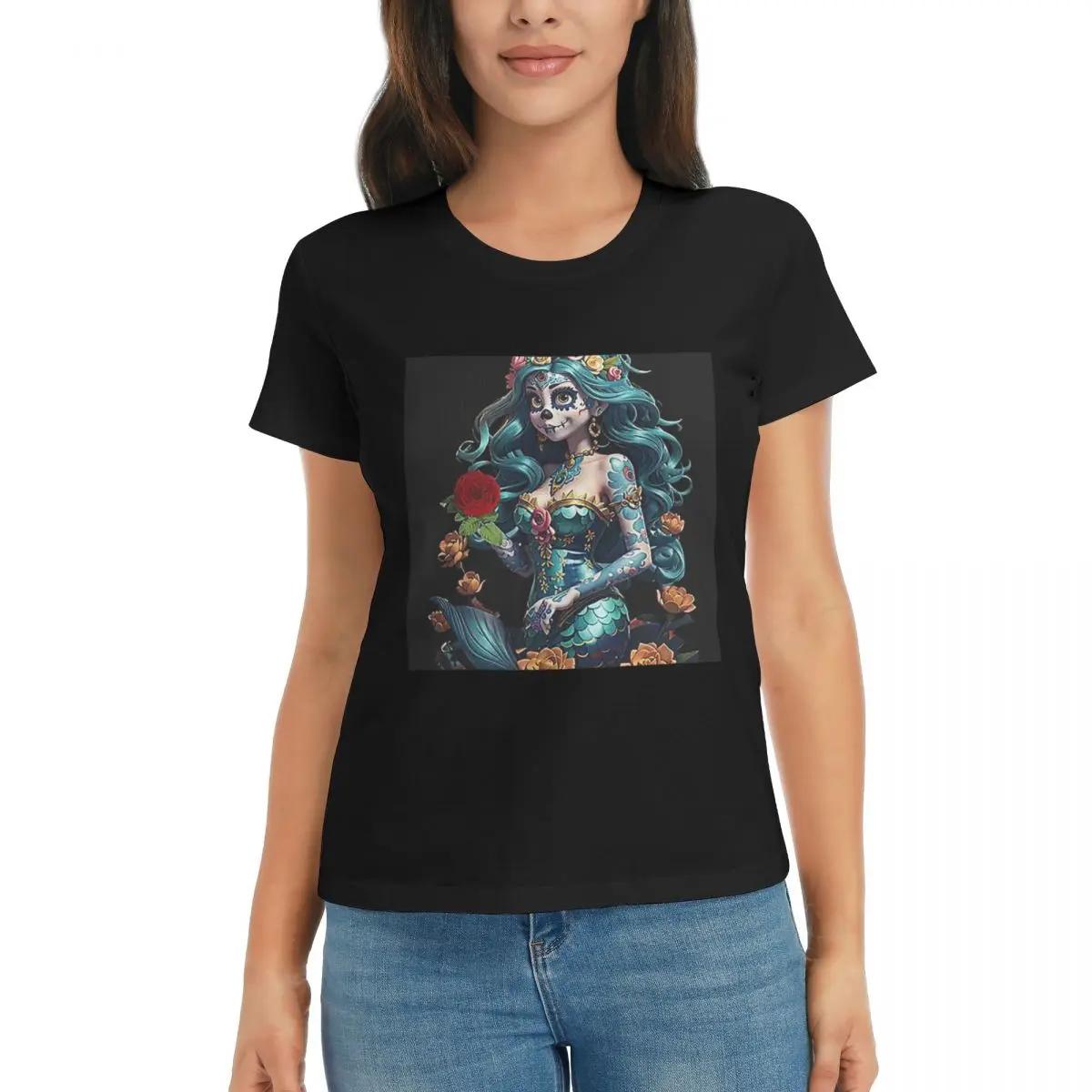 

Women TShirt Mexican Catrina Girl Day Of The Dead Summer Short Sleeve Tees Round Neck Cotton T Shirts Clothes Tops Streetwear 4XL