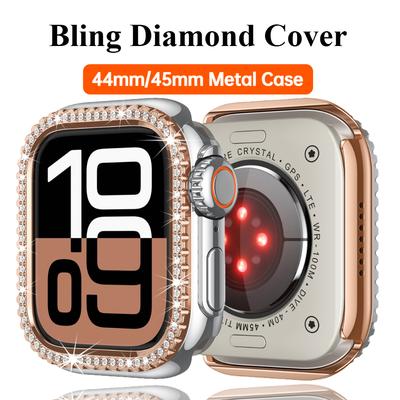Shiny Glamorous Diamond Hollow Protective Anti-fall iWatch Case Watchase For Apple Watch Metal 44mm 45mm Bling Cover for Iwatch SE/9/8/7/6/5