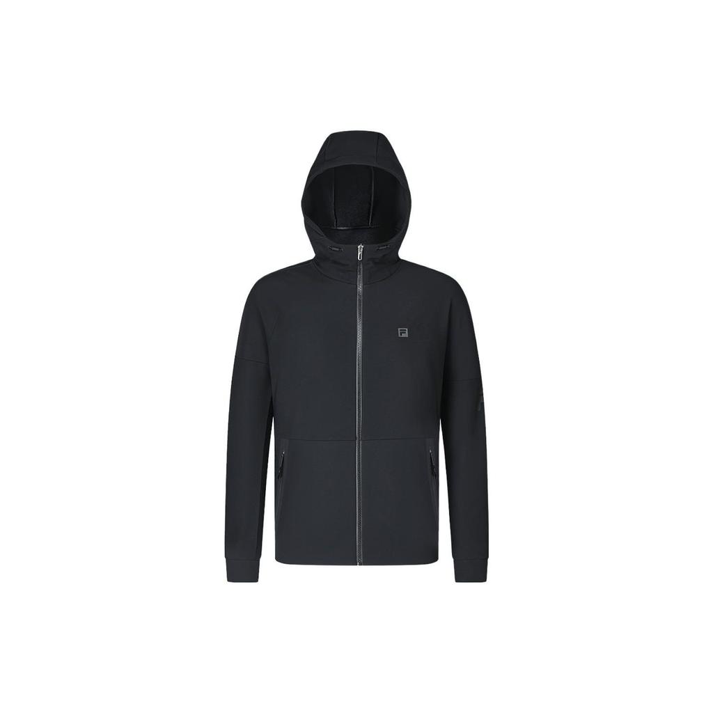 FILA Solid Color Fitness Hooded Knit Jacket Men jackets Deep-Black A11M341505F-BK