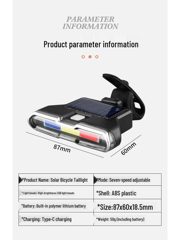 Tricolor USB & Solar Charging Bicycle Taillight: High-Brightness COB Flash for Night Riding Safety