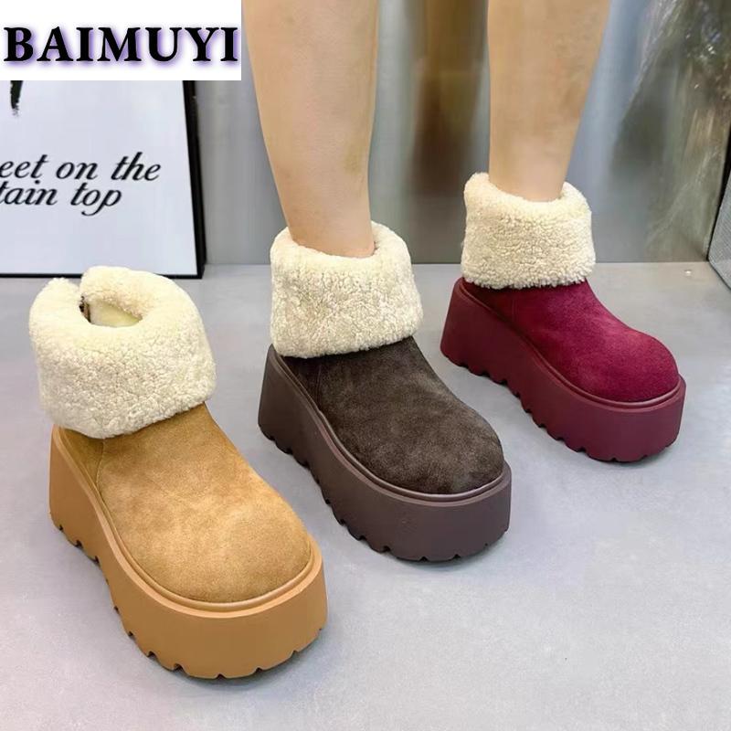 Fur Flats Platform Women Ankle Snow Boots Warm Shoes 2025 Trend Suede Winter New Short Plush Chelsea Boots Casual Mujer Botas