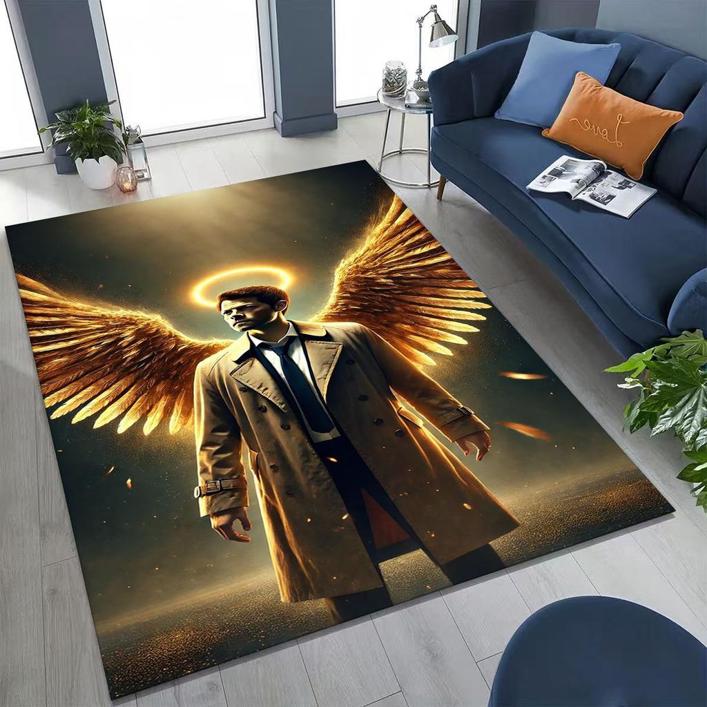 Tapete SPN Supernatural Dean Sam Winchester Castiel para Quarto Sala Sofá Casa Capacho Decoração, Tapete de Chão Grande Antiderrapante para Crianças