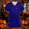 Women's Halloween Print Scrub Top with V-Neck and Pockets, Comfort Fit