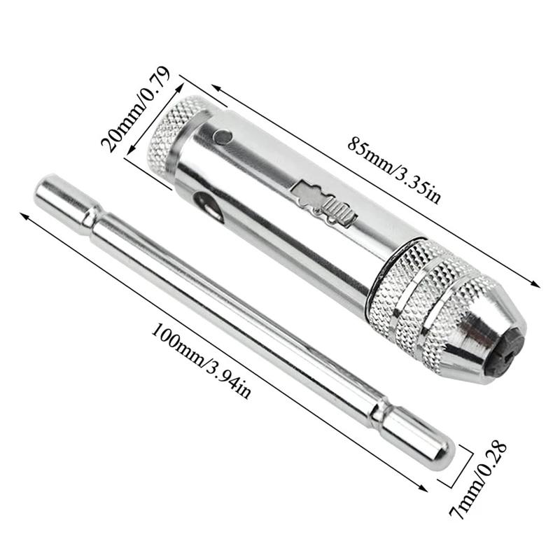 T-Handle Ratchet Tap Holder Wrench Set Hand Tools with 5pc M3-M8 Machine Screw Thread Metric Plug T-shaped Tap Car Repair Tool