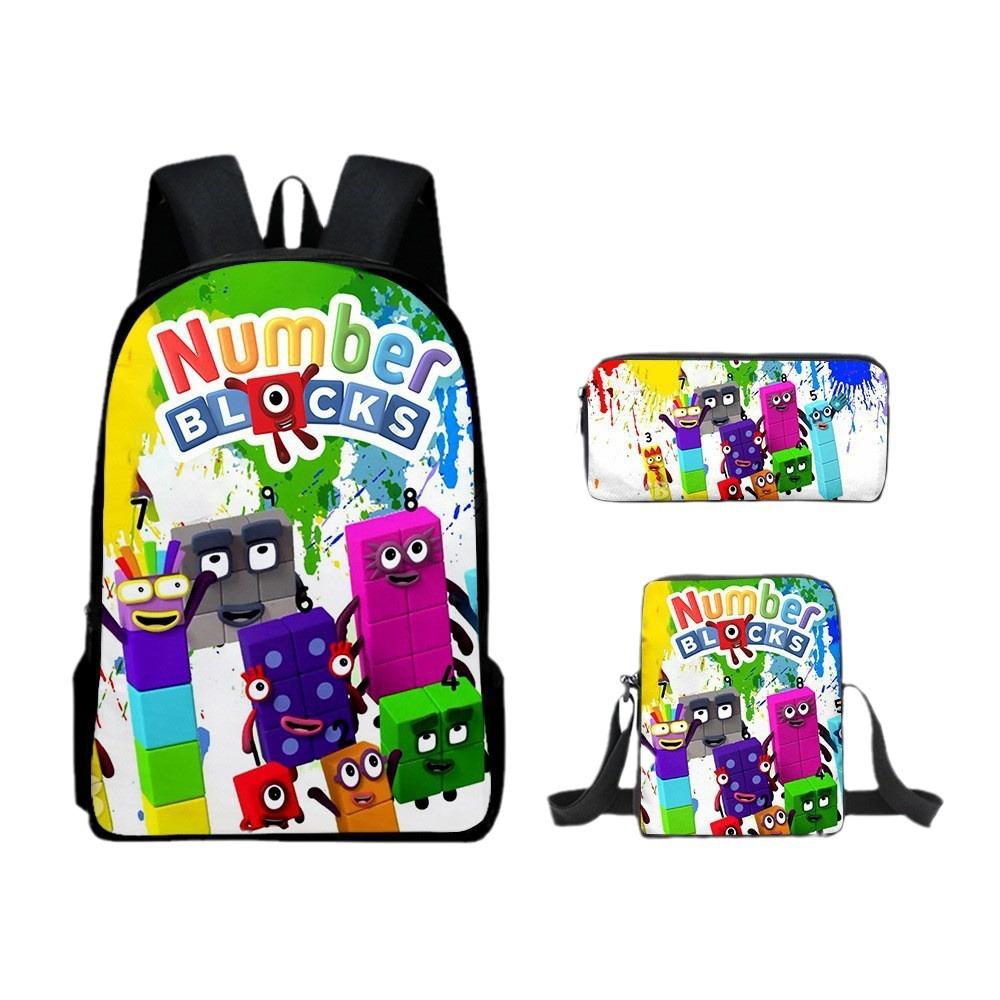 Digital Building Block Backpack Numberblocks Student Schoolbag Backpack Meal Bag Three-Piece Set