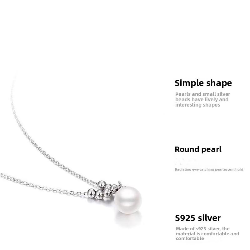 S925 Sterling Silver Shijia Single Pearl Necklace Women's Spring and Summer Round High-end Clavicle Chain Does Not Fade