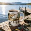 Caneca de Cerâmica Viciado em Pesca Impressão Plana 2D Xícara de Chá Café Presentes Engraçados para Homens Pai Marido Amantes de Pesca Vela