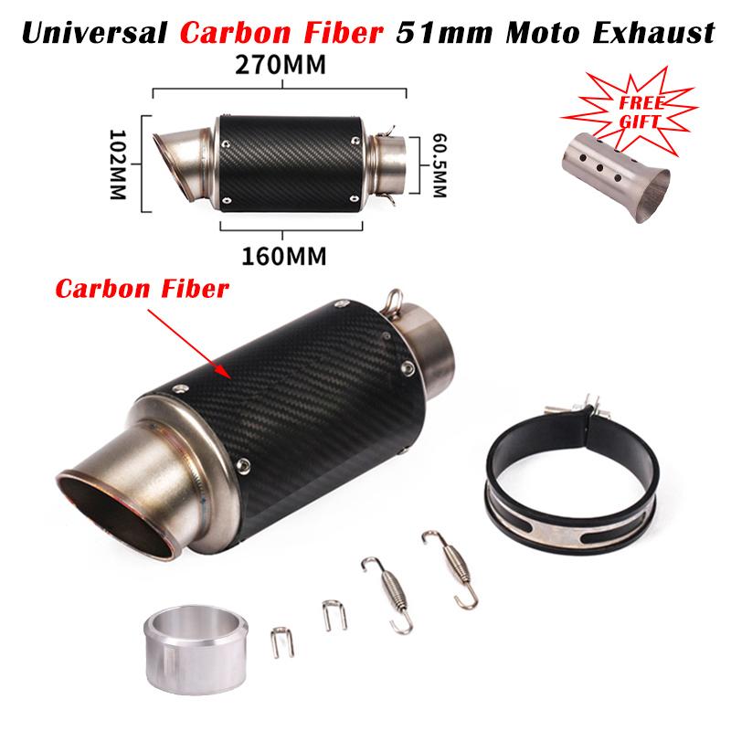 Universal 51mm Motorcycle Exhaust Escape Modifief Carbon Fiber 60mm 61mm Muffler For KTM R1 GSX-S750 S1000RR Z900 R25 R3 ZT125