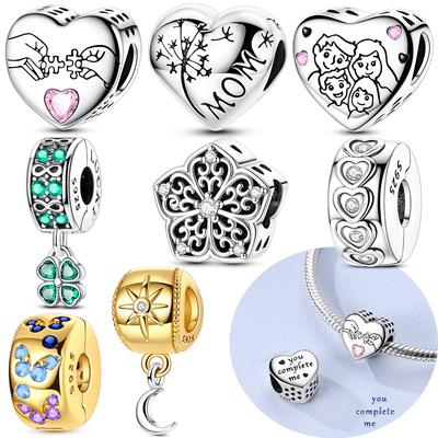 Charms Cobre Original Corazón Amor Familia Cuentas Circonita Verde Mariposa Cuentas Encajan Pulsera Mujeres Diy Joyería Día de la Madre