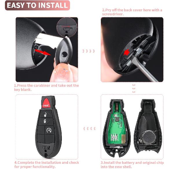 Key Fob Case Replacement for Dodge Ram 1500 2500 3500 4500 5500 2013 2014 2015 2016 2017 2018    GQ4-53T 56046955 Pickup Truck 4 Button Keyless Entry