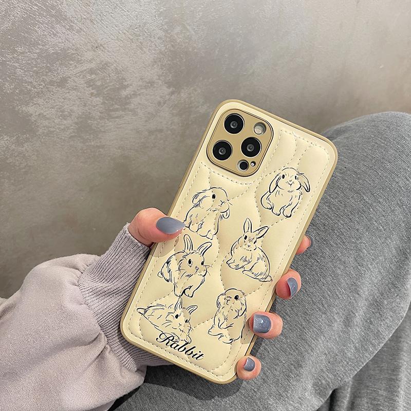 Lovely Rabbit Curve Shockproof Phone Case For iPhone 13 11 12 14 15 16 Pro Max XS XR X Soft PU Leather Silicone Cover