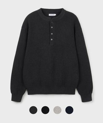 PYEON MA Cotton Waffle Henley Neck Knit - 4Color