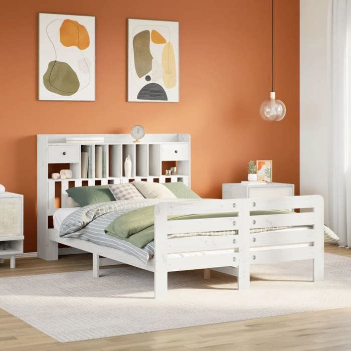 VidaXL Lit bibliothèque sans matelas blanc 160x200 cm bois pin massif 3309969