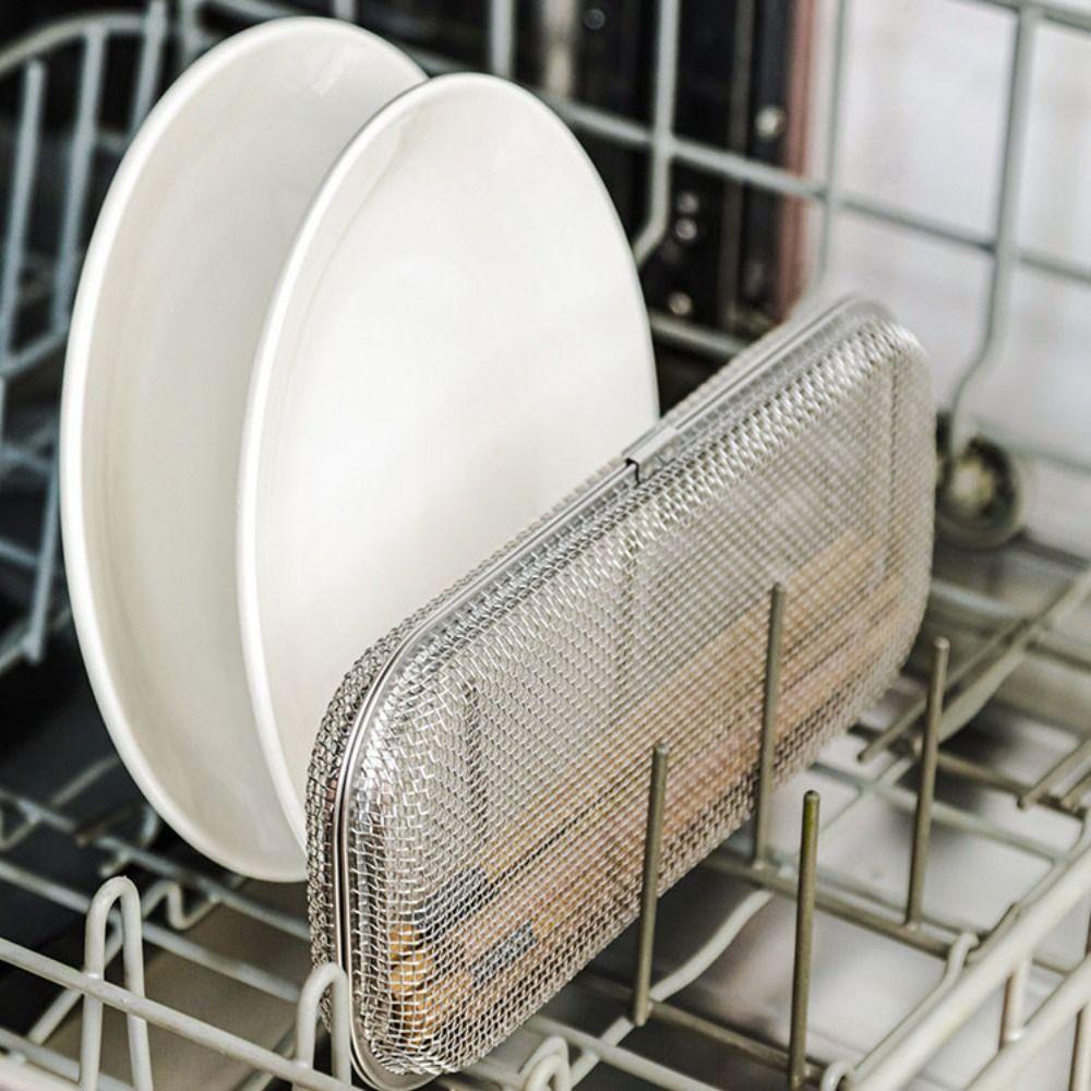 Ventilated Cutlery Cleaning Basket Stainless Steel Cutlery Box Mesh Cutlery Basket  Dishwasher