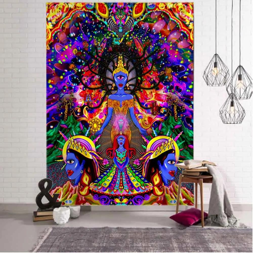 Retro Mandala Tapestry Elephant Head Buddha Psychedelic Flower Plant Wall Hanging Bohemian Aesthetics Home Wall Decoration