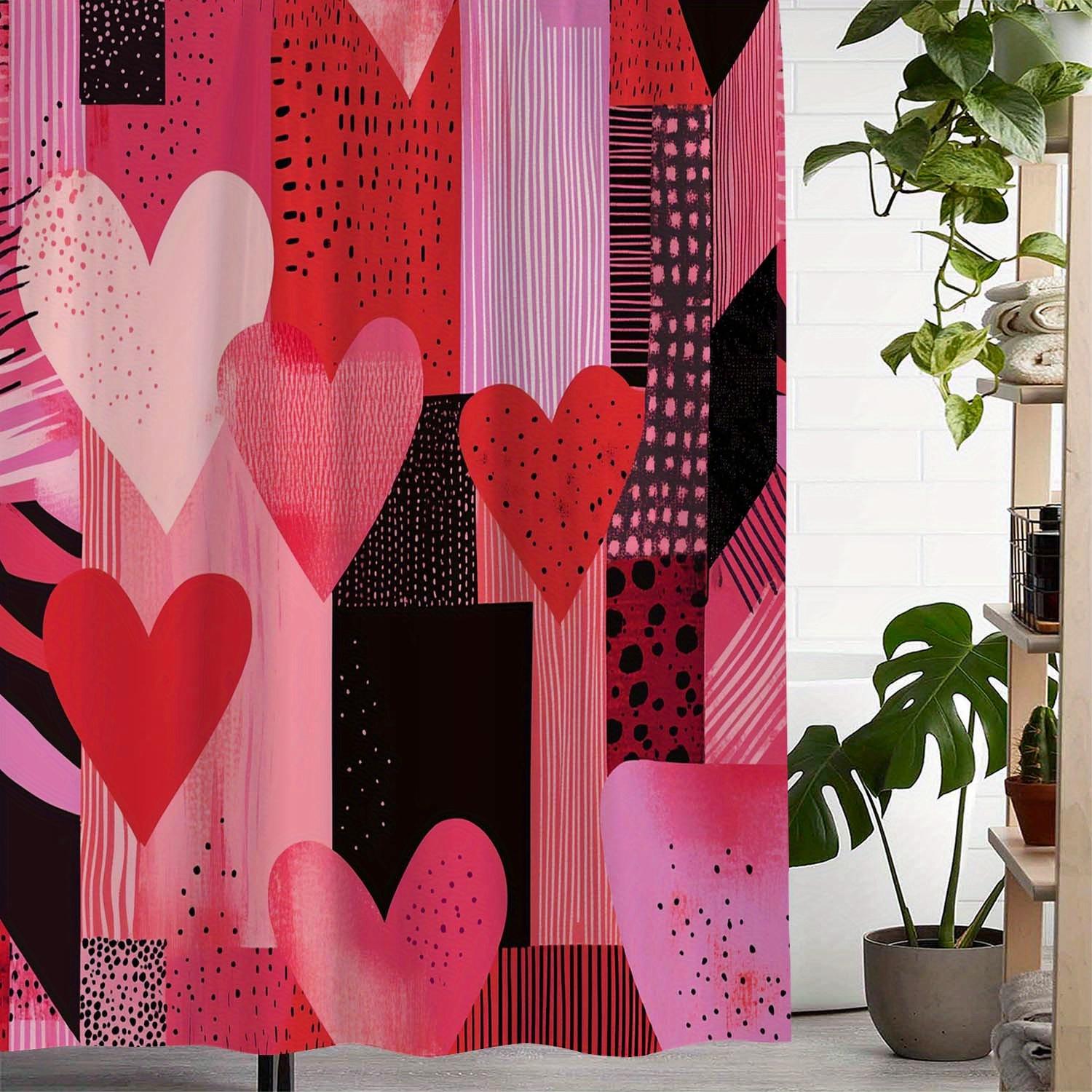 

A Romantic Valentine S Day Heart-Patterned Shower Curtain And Window Curtain With 12 Hooks. W60H190(CM)-1 Pcs