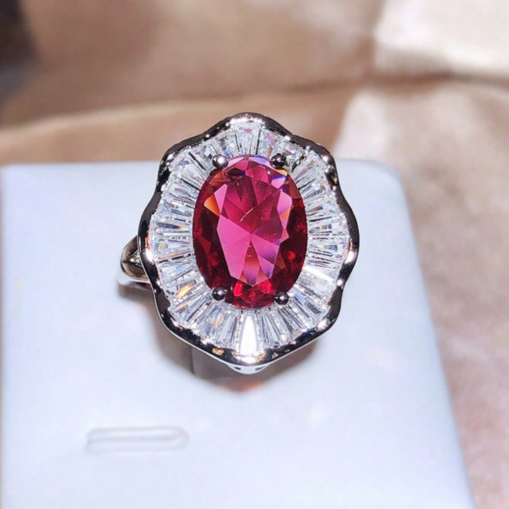 European and American Temperament High-end Stone-inlaid Red Exaggerated Ring Classic Versatile Index Finger Ring Women's Model