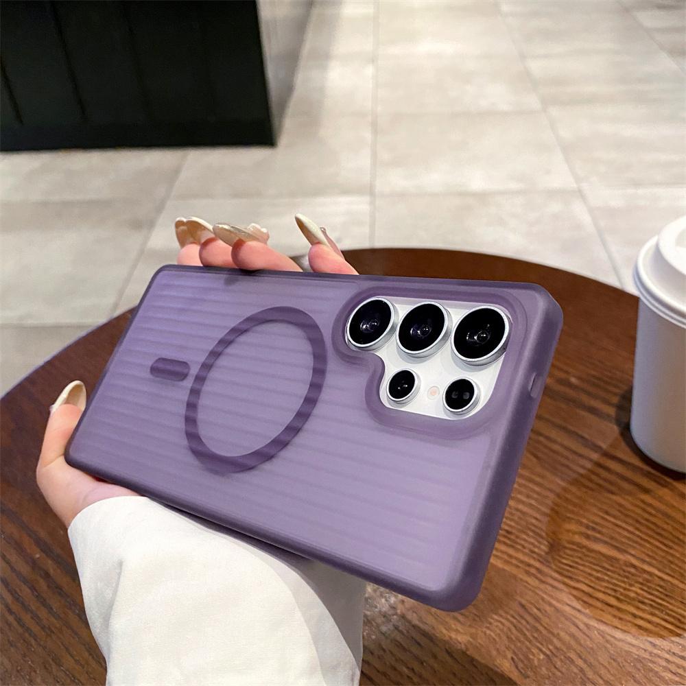 

3D Corrugated Stripe Stylish Translucent Silicon Case For Samsung S26 Ultra S25FE S24 Plus Metal Button Protection Enhanced Anti-Drop Magnetic Cover Galaxy S26 Plus фіолетовий