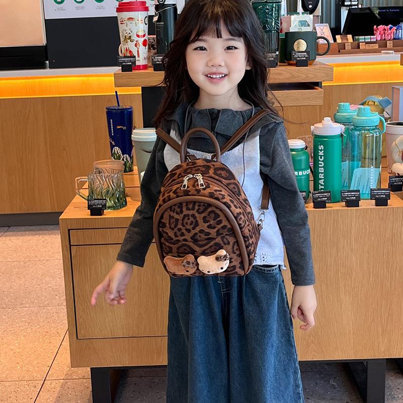 Han Fan Trend Leopard Print Bag Cartoon Cute Plush Doll Boys And Girls Backpack Autumn And Winter Children'S Backpack