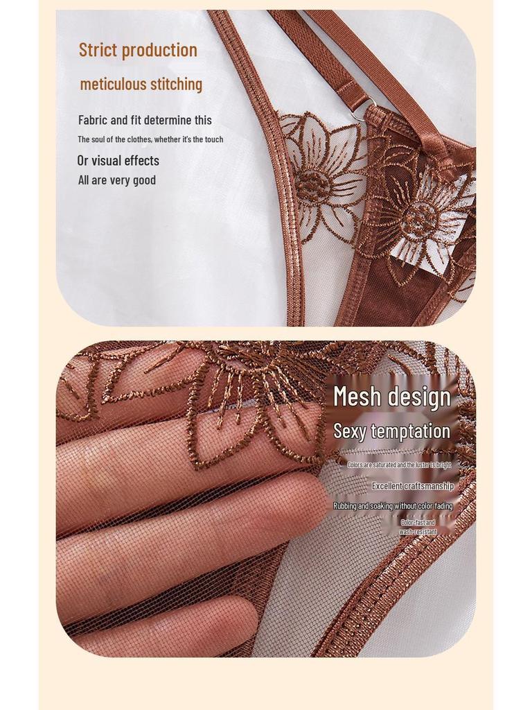 Embroidered Mesh Low-Waist French Lingerie Set