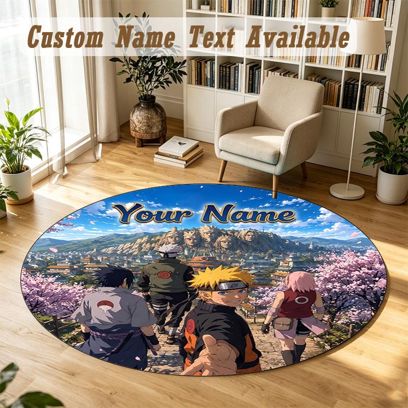 Round Rug Custom NameNaruto Pattern Non Slip Carpet Home Floor Decor