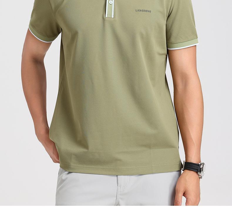 Langdeng Men's Business and Leisure Refreshing Tencel Cotton Mulberry Silk Polo Shirt