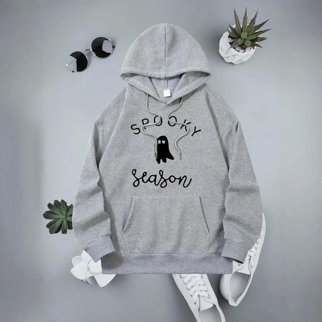European & American Women's Halloween Letter Hoodie Ribbed Sweatshirt
