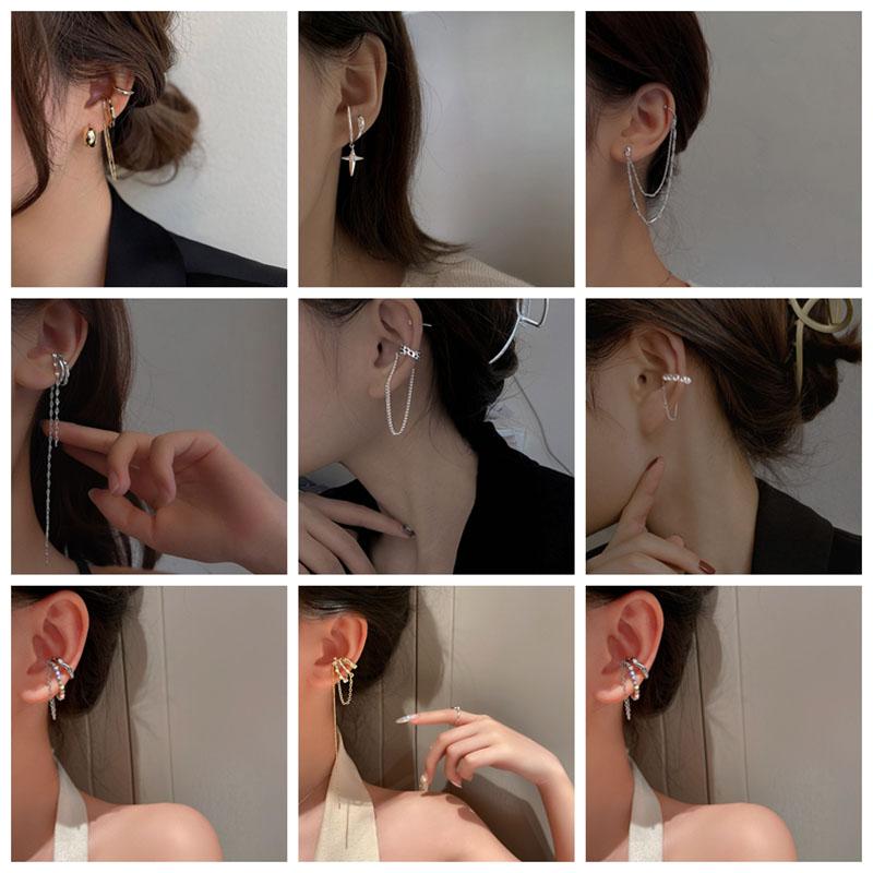 New Fashion Double Chain Pendientes Tassel Earrings Ear Clip for Women Girl Long Cuff Earring No Pierced Bohemia Gift Trend