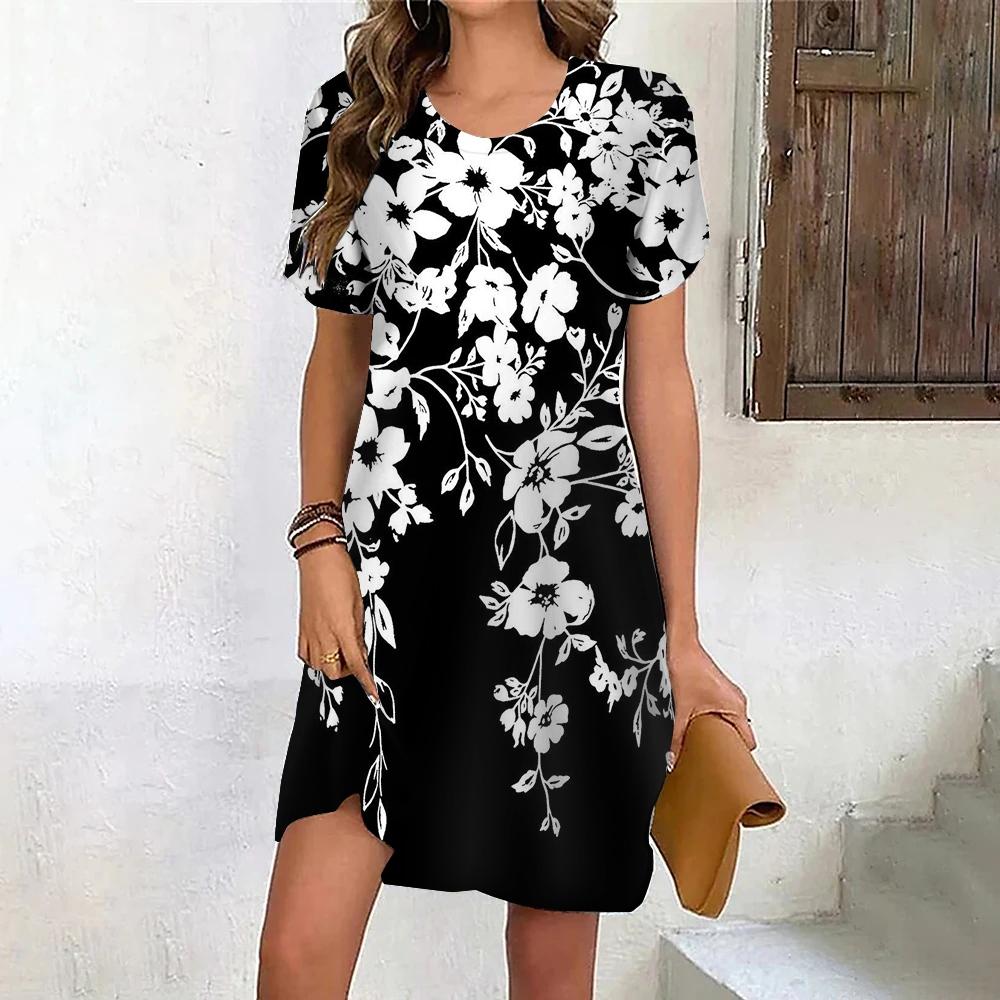 Fashion 3D Print Summer Dress Loose Casual Short Sleeve O-Neck Mini Dress