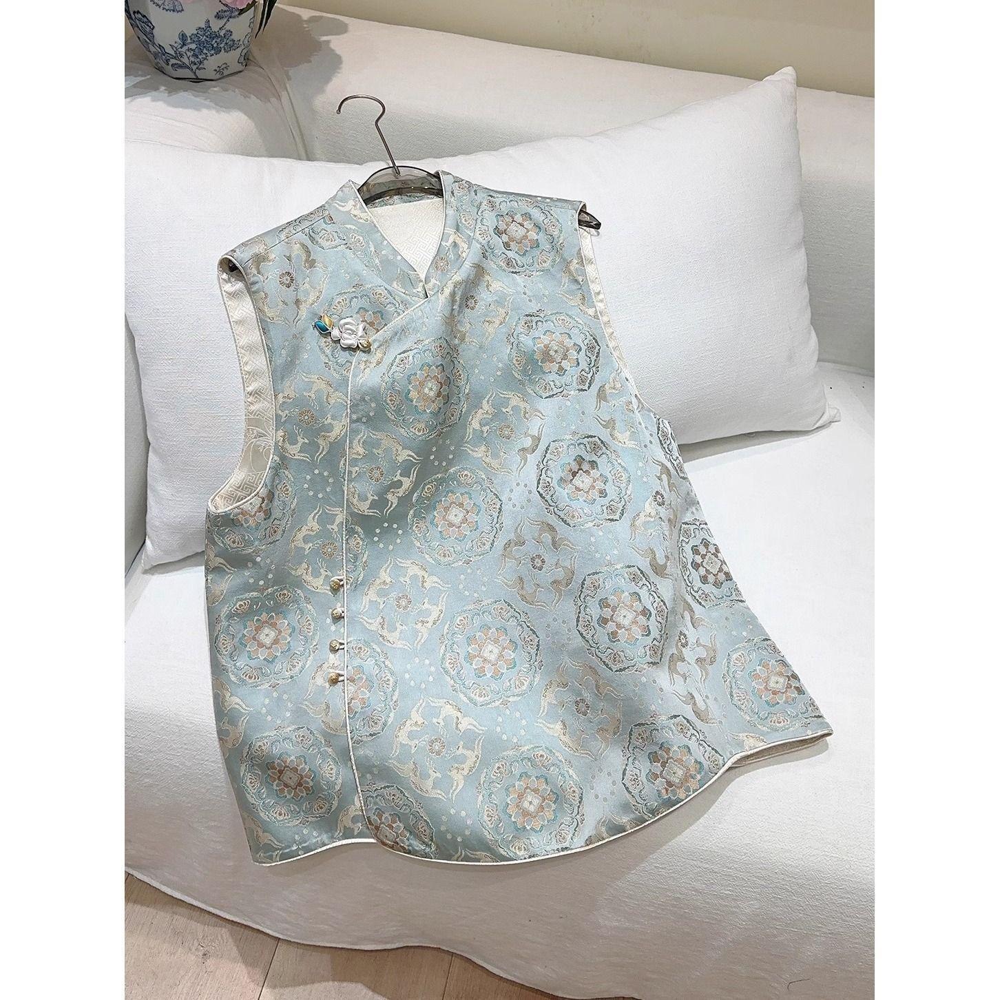 

Премиальный темпераментный универсальный жилет жилет топ 2025 весна и осень жаккардовый жилет женский 3XL (recommended 138-75 kg) светло-синий