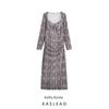 Kaslead New Arrival Women's Clothing Fashion Style Fashion Slim Fit Slimming Elastic Mesh Pleating Long Sleeves Dress