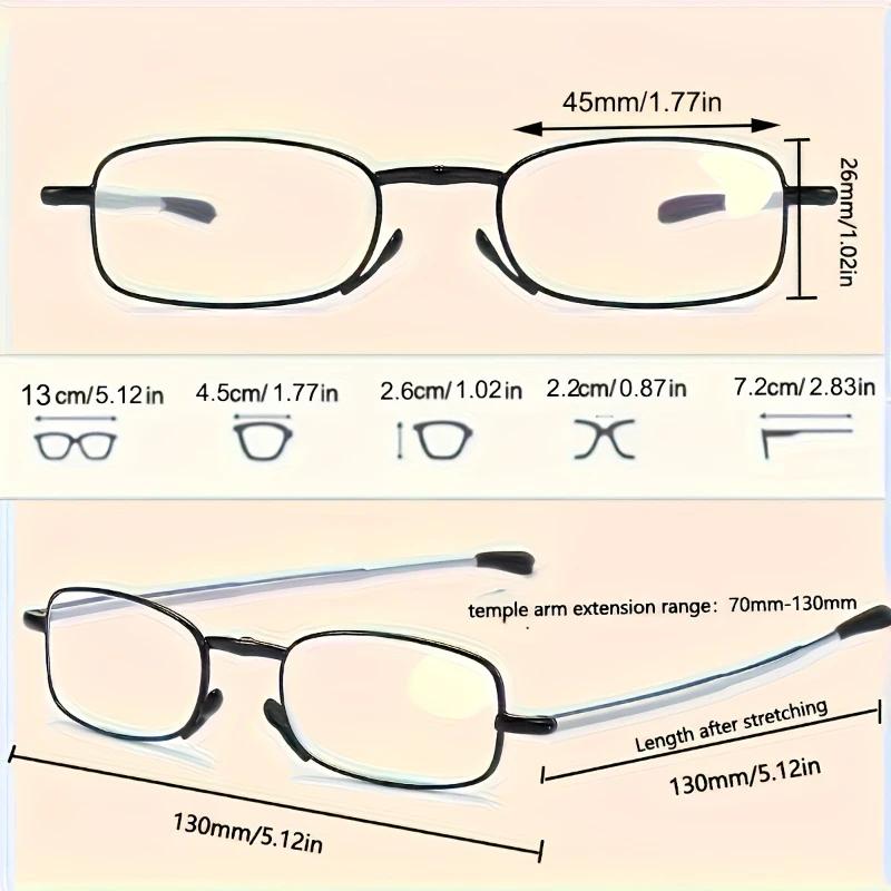 2PCS Portable Reading Glasses Square Design Foldable Portable Storage Bag for Both Men and Women +1.0 To+4.0 Times Larger
