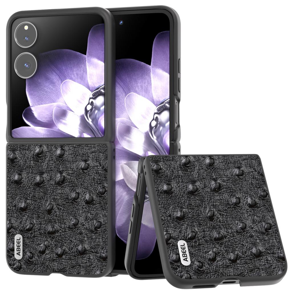 ABEEL For Xiaomi Mix Flip 5G Case Genuine Cow Leather+PC Ostrich Texture Phone Cover