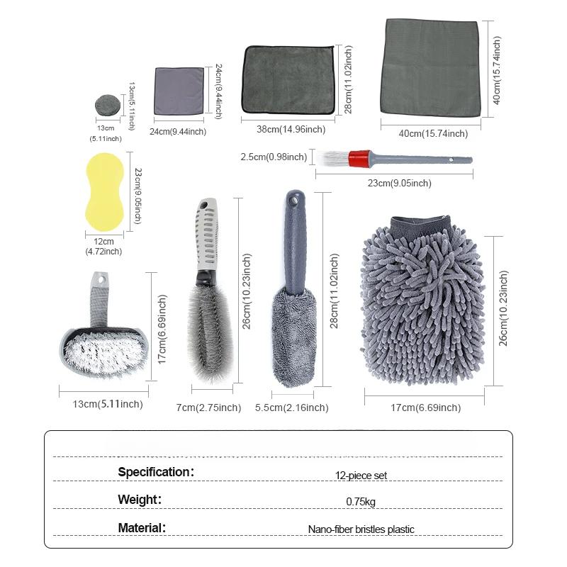 12pcs Car Washing Tool Set Cleaning Kit Car Detailing Brush Towel Glove for Auto Dashboard Air Outlet Wash Accessories