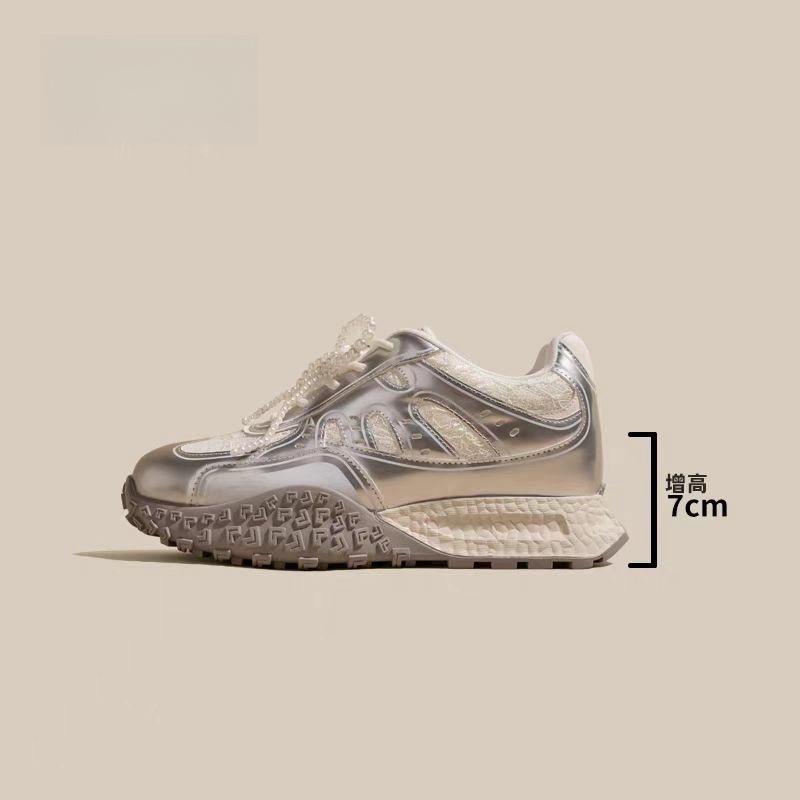 

7Cm inner height increase German training shoes women s 2025 new platform silver casual shoes ballet Forrest Gump waffle white shoes 39 серебряный