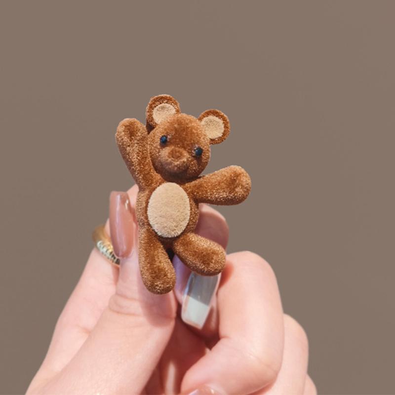 Cute Little Bear Velvet Hair Clips for Women New Side Bangs Clip for Girls Broken Hair Duckbill Clip Versatile Hair Accessory