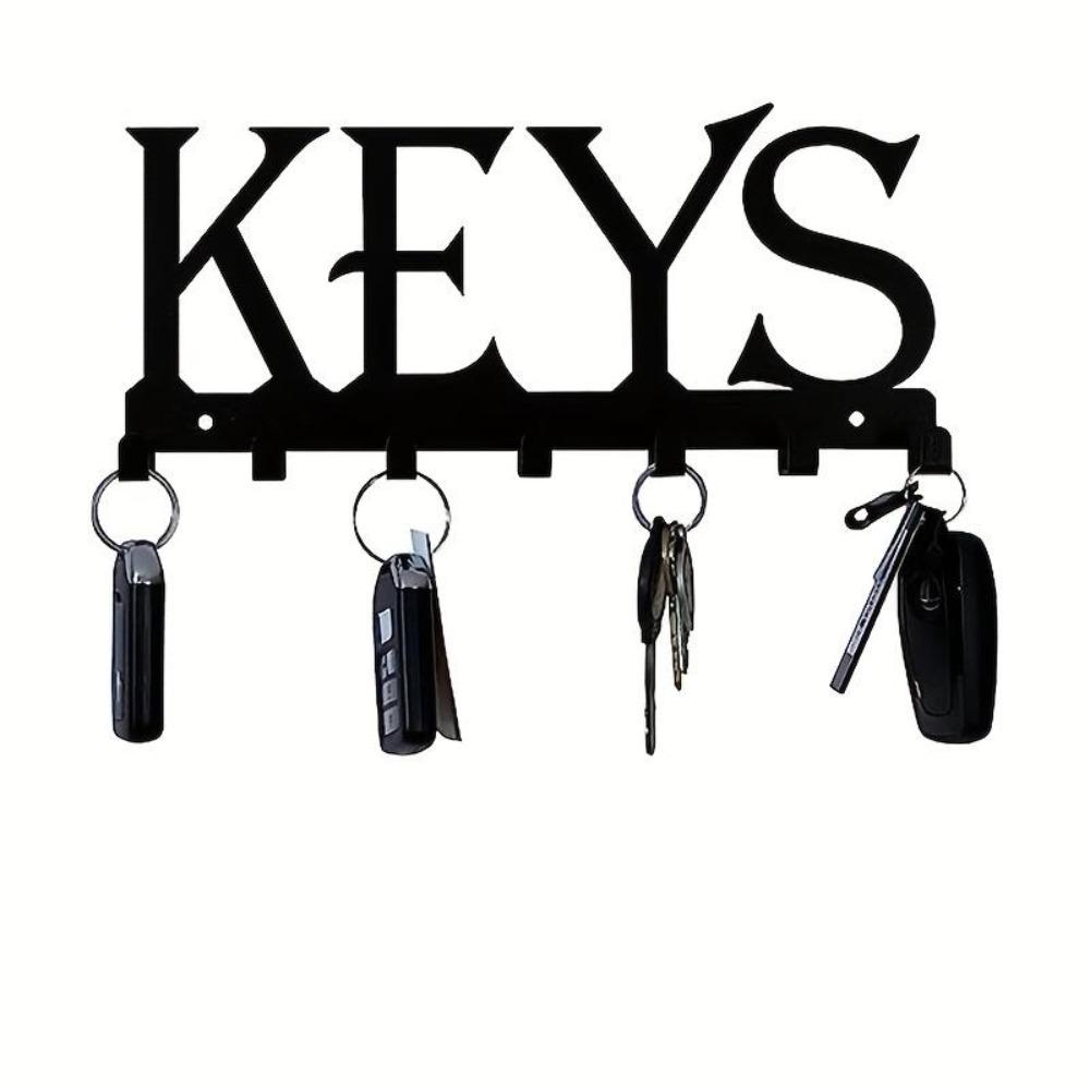 Forged Iron Key Holder Wall Mount 7 Hook Black Metal Entryway Organizer