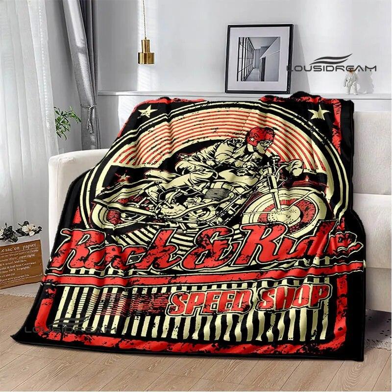 Motorcycle Retro Printing Blanket Flange Warm Blanket Soft and Comfortable Blanket Picnic Blanket Bed Linings Birthday Gift