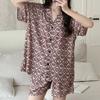 New Artificial Cotton and Silk Short-sleeved Shorts Summer Pajamas Women's Sweet Cardigan Casual Loungewear