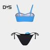 2Pcs/Set Women Bikini Set Sling Flower Decor Bra Lace-Up Briefs Set Three-Dimensional Flowers Adjustable Shoulder Straps Swimsuit