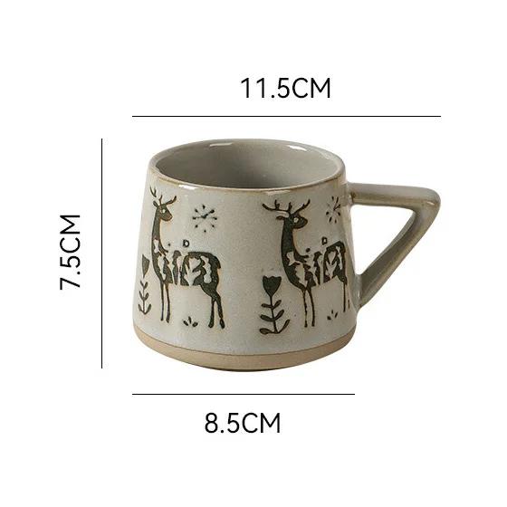 Christmas Gift Retro Ceramic Mug Heat-resistant Handle Coffee Cup Elk Handmade Juice Milk Cup For Home Office Water Cup Tea Cup