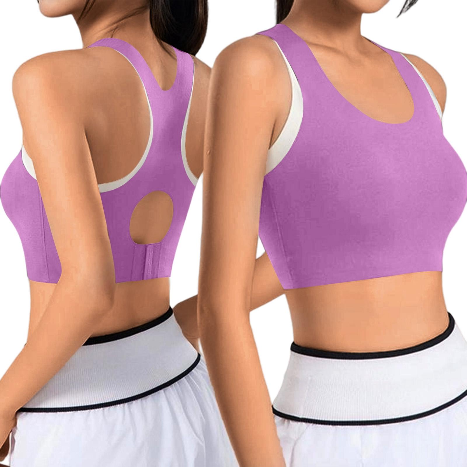 Женский модный, повседневный, спортивный, с красивой спиной, открытый и бесшовный, высокопрочный ударопрочный топ-майка для бега, фитнеса, йоги S фиолетовый